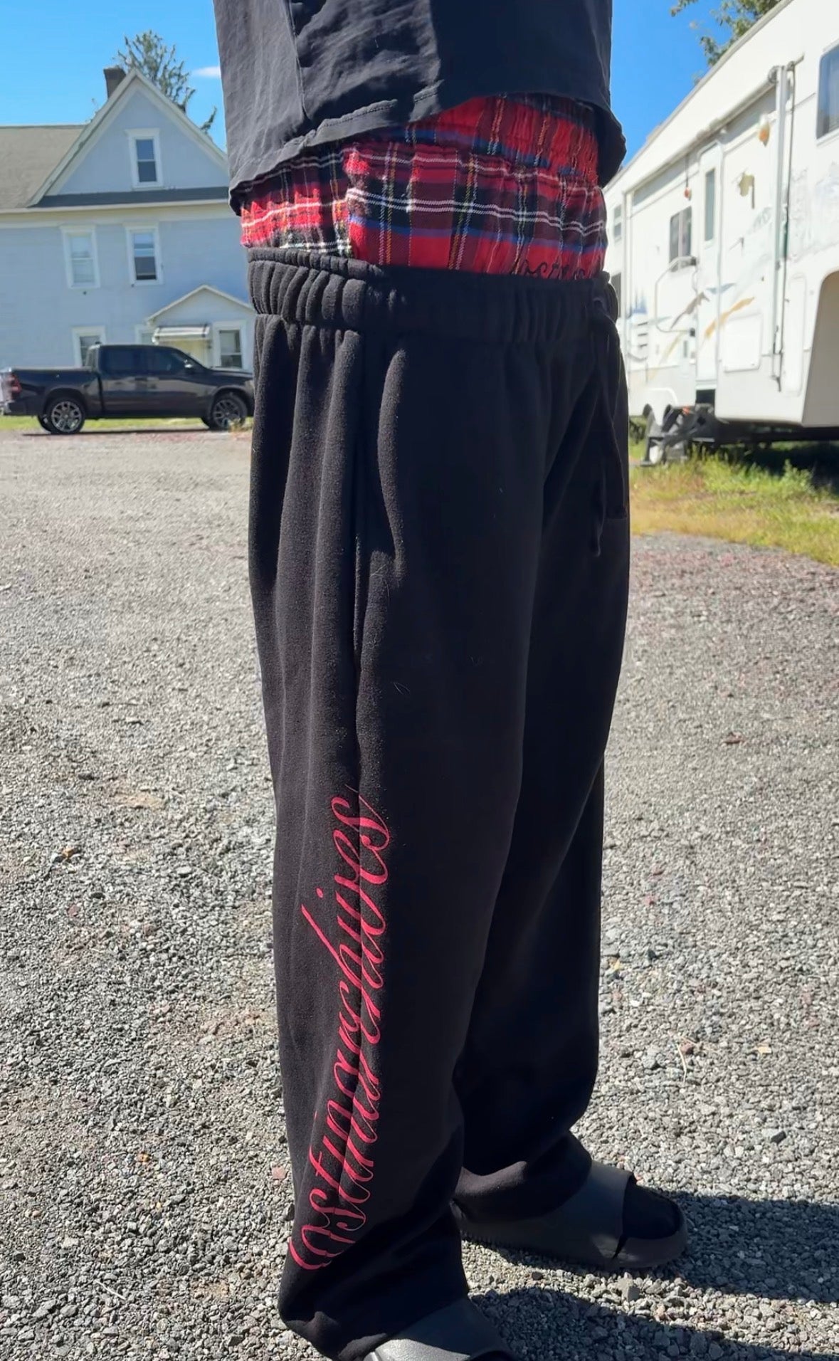 red boxer sweats