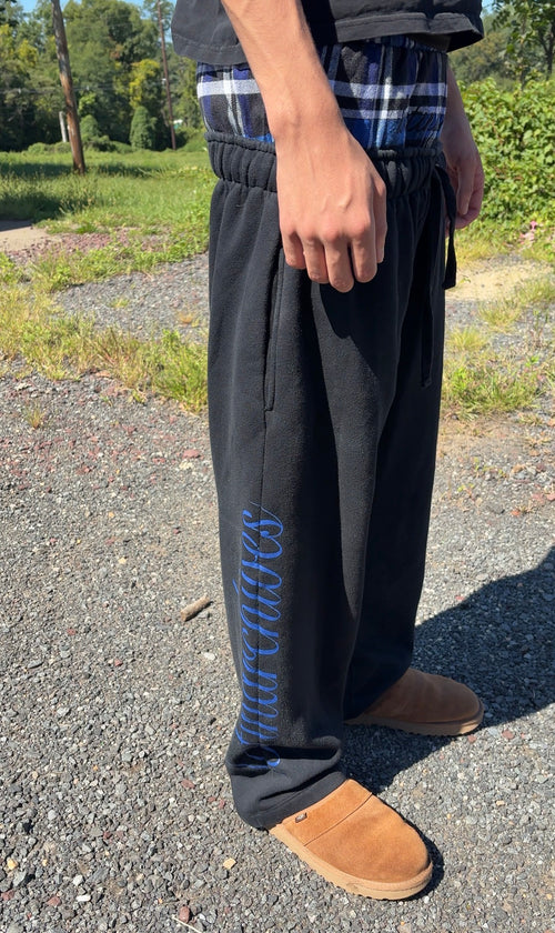 blue double waisted sweat pants