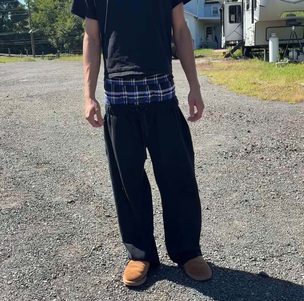 blue double waisted sweat pants